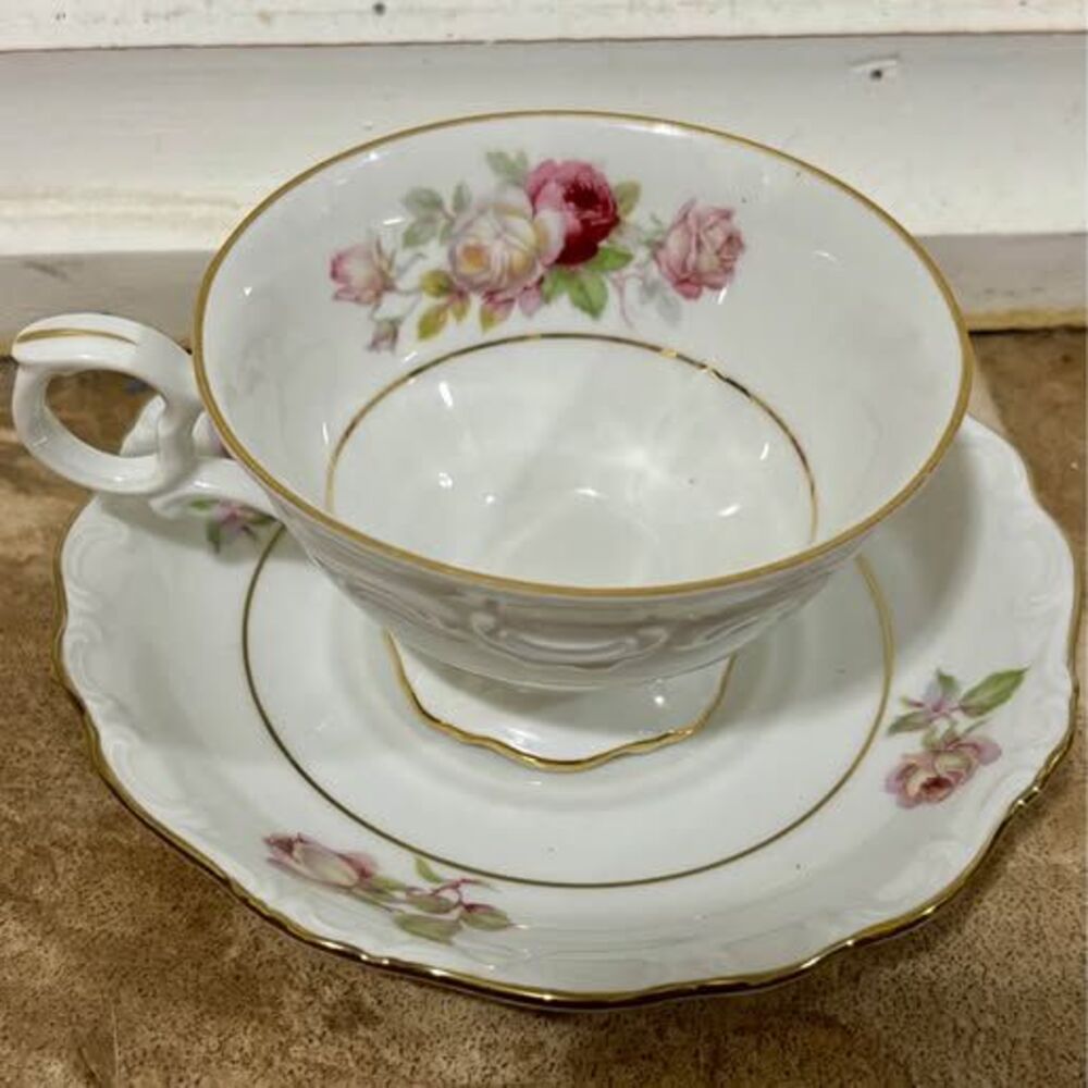 Schumann Bavaria Antique Rose Tea Cup & Saucer Set Germany